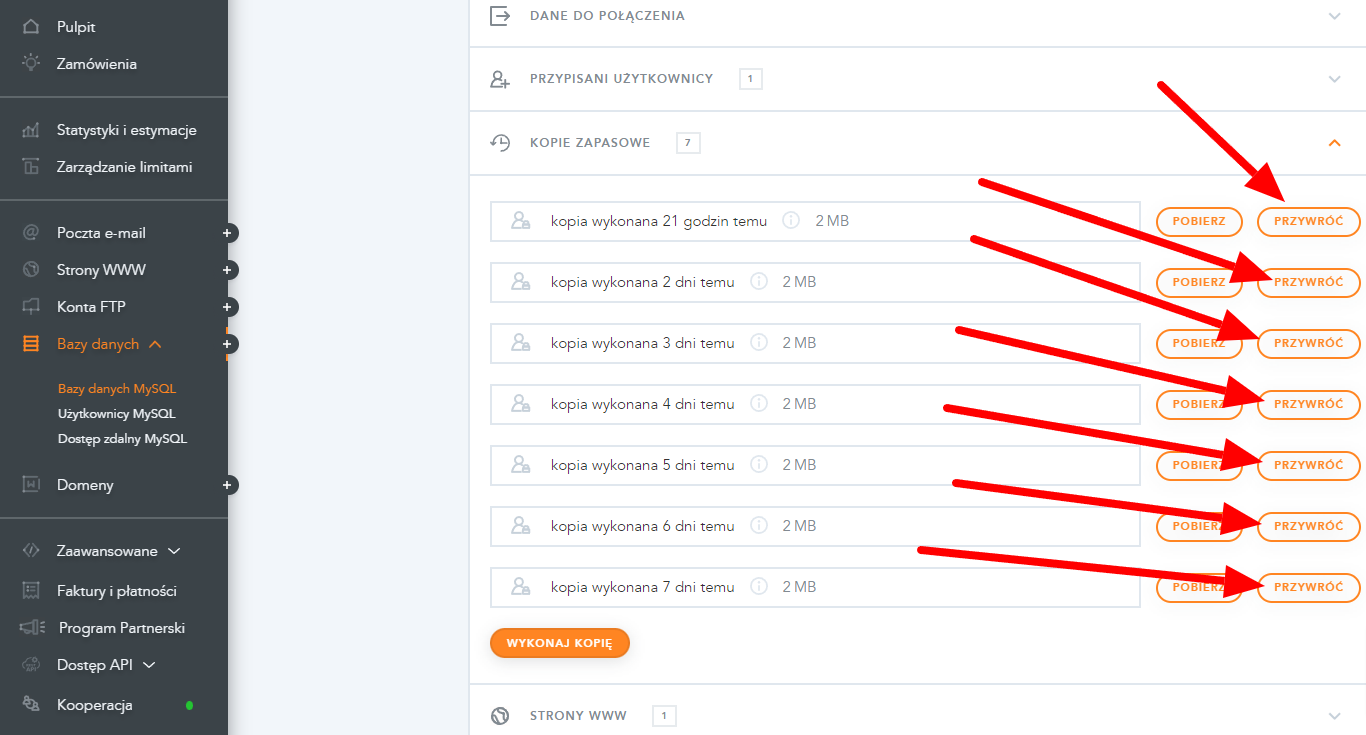 back strony z poziomu hostingu (dhosting)