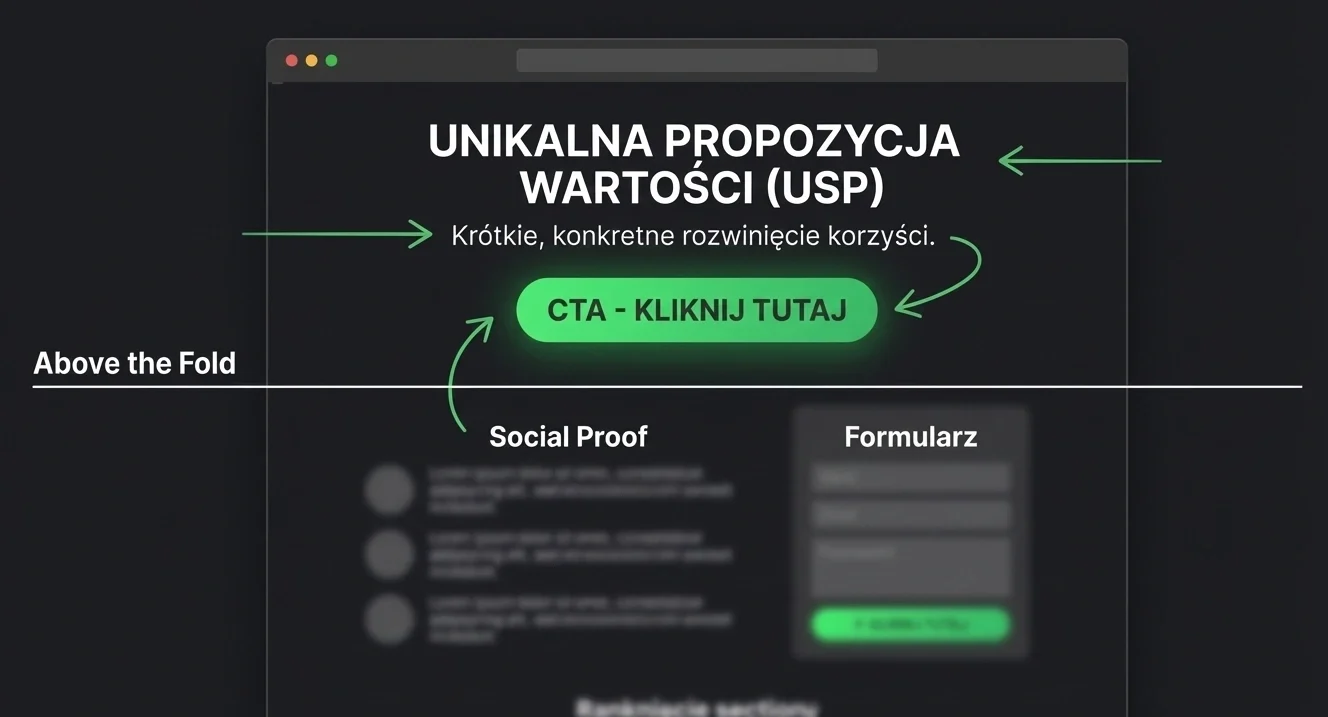 dobrze zaprojektowany widok above the fold na landing page