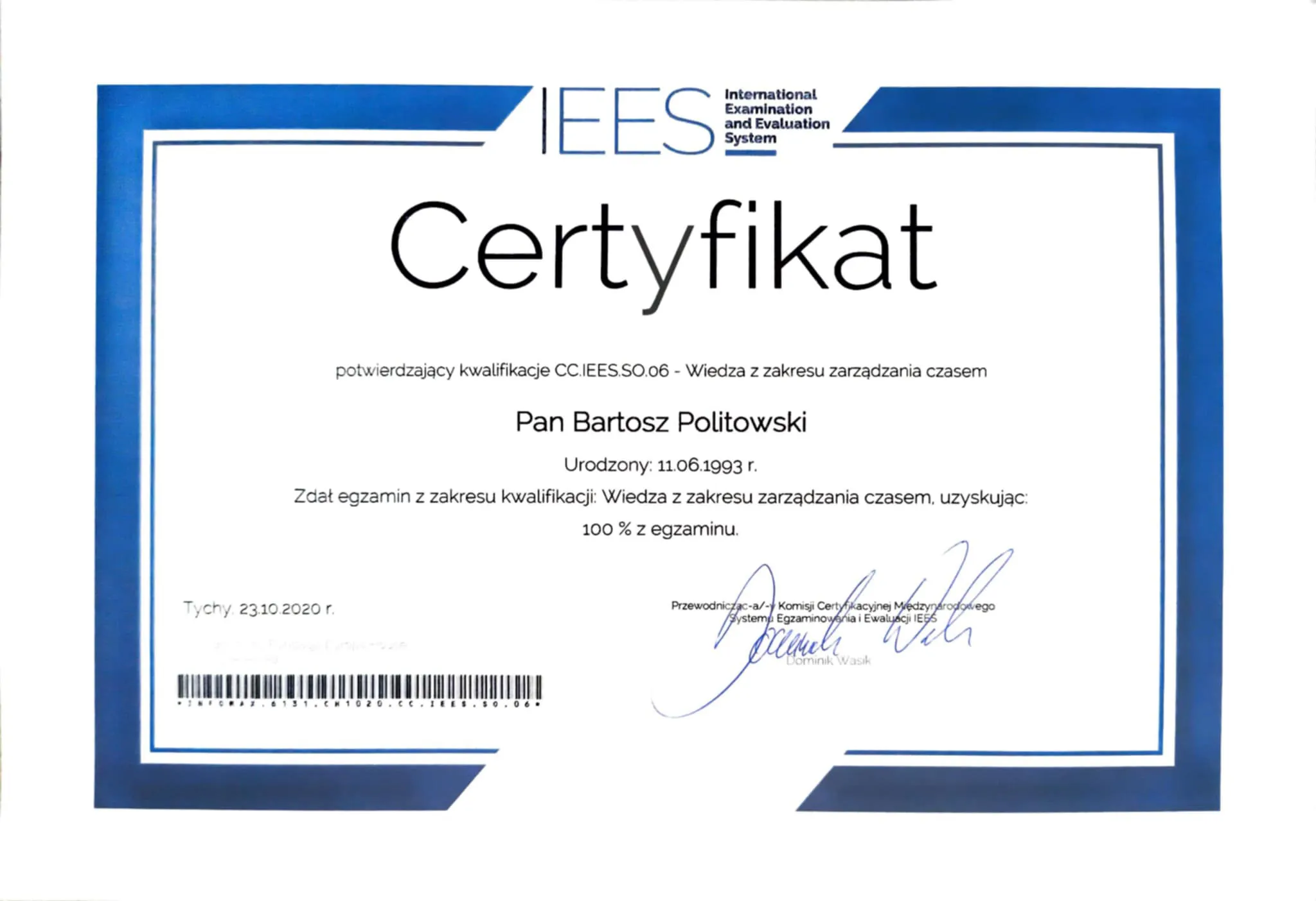 Certyfikat – zarządzanie czasem